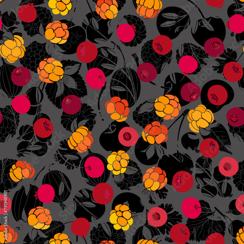 Berries. Seamless vector pattern. Perfect for wallpaper, wrapping, fabric and textile, menu decoration, invitation, card, tile, print. photo