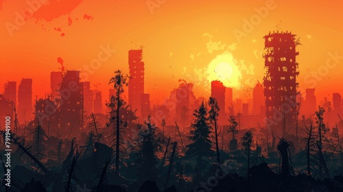 Apocalyptic Cityscape at Sunset