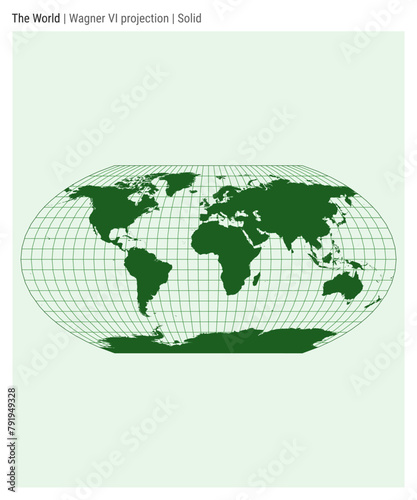 World Map. Wagner VI projection. Solid style. High Detail World map for infographics, education, reports, presentations. Vector illustration.