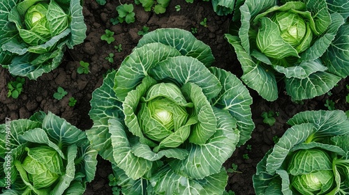 Top View of Fresh Cabbage in the Field