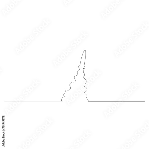 発射されたミサイルのイラストのシンプルな線画　ベクター
