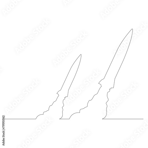 発射されたミサイルのイラストのシンプルな線画　ベクター