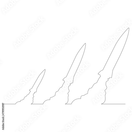 発射されたミサイルのイラストのシンプルな線画　ベクター