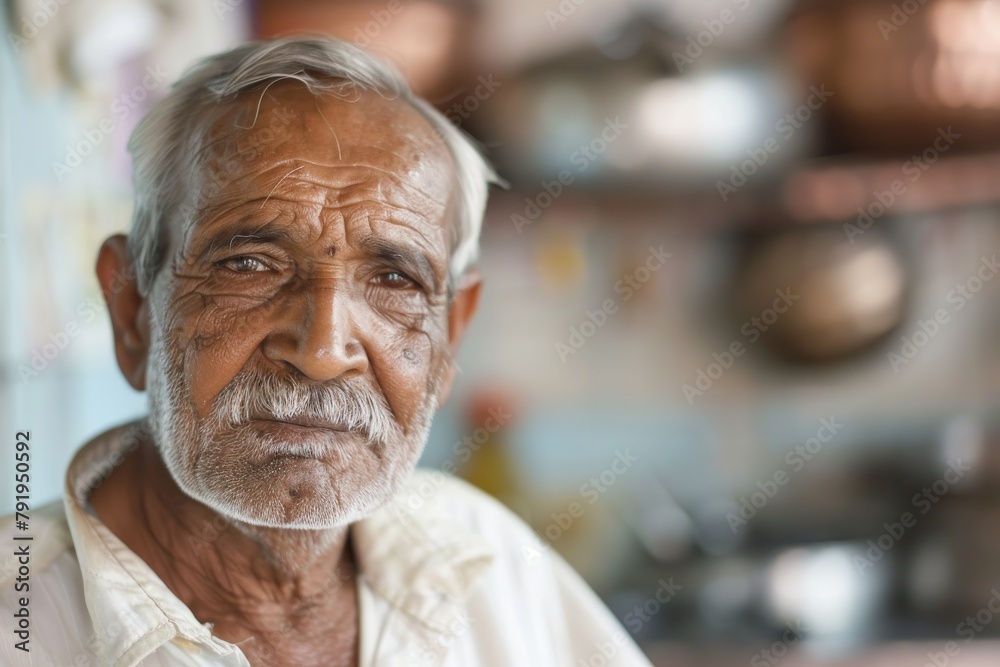 A gentle old man gazes at the camera with kindness in his eyes, displaying a lifetime of stories A gentle old man gazes at the camera with kindness in his eyes, displaying a lifetime of stories