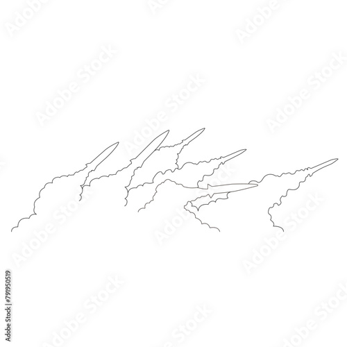 発射されたミサイルのイラストのシンプルな線画　ベクター