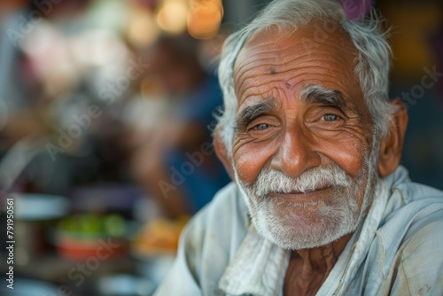 A warm smile from an elderly man with a white beard evokes a sense of joy and friendliness photo