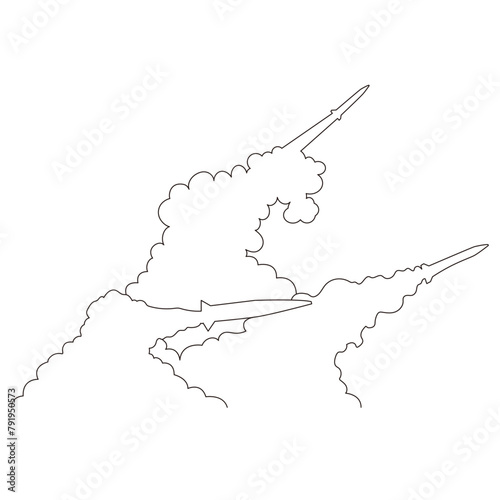発射されたミサイルのイラストのシンプルな線画　ベクター