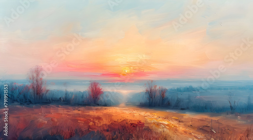 Captivating Sunset Harmony: Oil Painting of Sky Transitioning to Light Blue