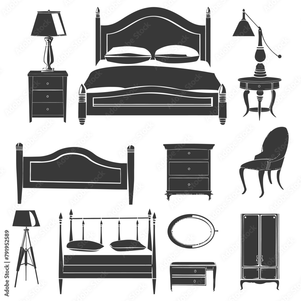 Silhouette bedroom at home equipment black color only Silhouette bedroom at home equipment black color only