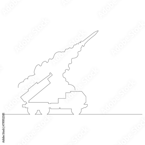 発射台から放たれたミサイルのイラストのシンプルな線画　ベクター