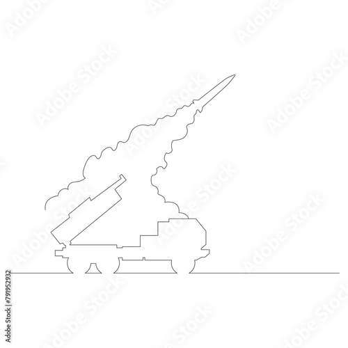 発射台から放たれたミサイルのイラストのシンプルな線画　ベクター