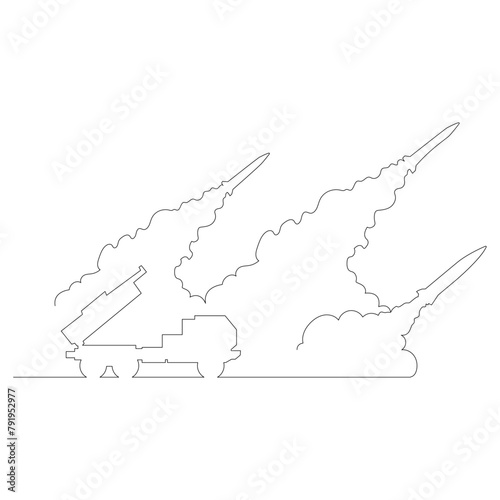 発射台から放たれたミサイルのイラストのシンプルな線画　ベクター