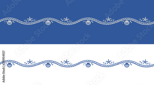 sea marine boat rope seamless border isolated on dark and white background. summer ocean holiday decoration in line art style