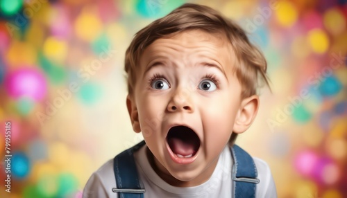 Surprised little boy with colorful background