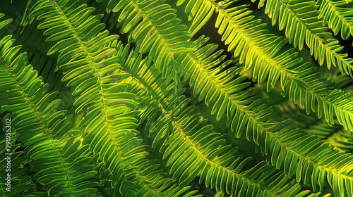 African Fern Pine's fronds up close, with their delicate texture and vibrant green coloration illuminated by the soft glow of sunlight filtering through the canopy,