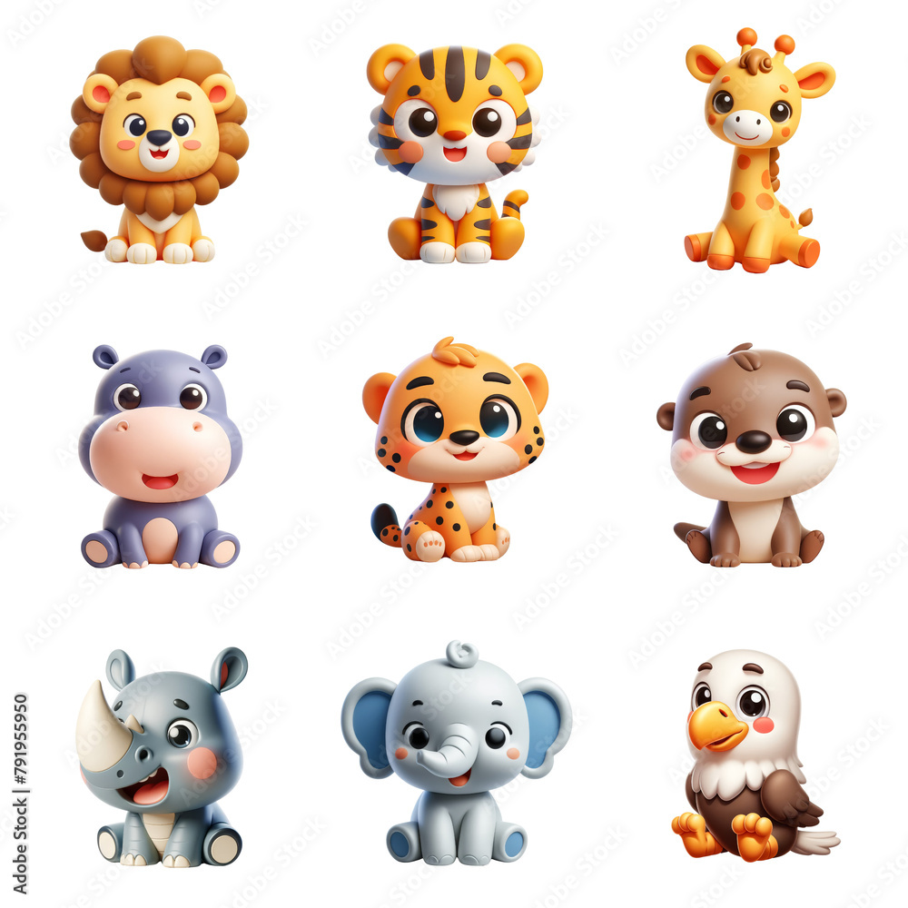 a collection of 3d cute cartoon animals, with cheerful expressions. a collection of 3d cute cartoon animals, with cheerful expressions.