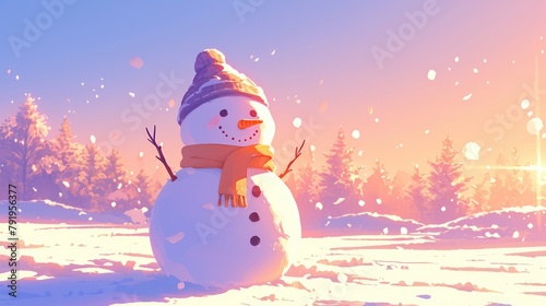 Illustration of a snowman in 2d format
