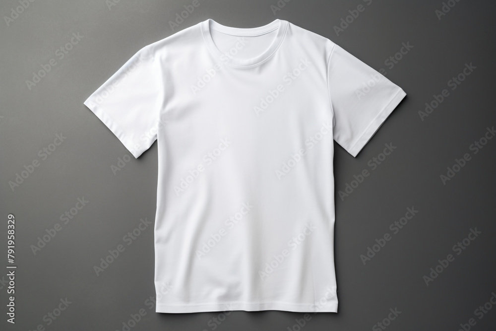 a white t shirt mockup on a grey background, in the style of minimalist monochromes сreated with Generative Ai a white t shirt mockup on a grey background, in the style of minimalist monochromes сreated with Generative Ai