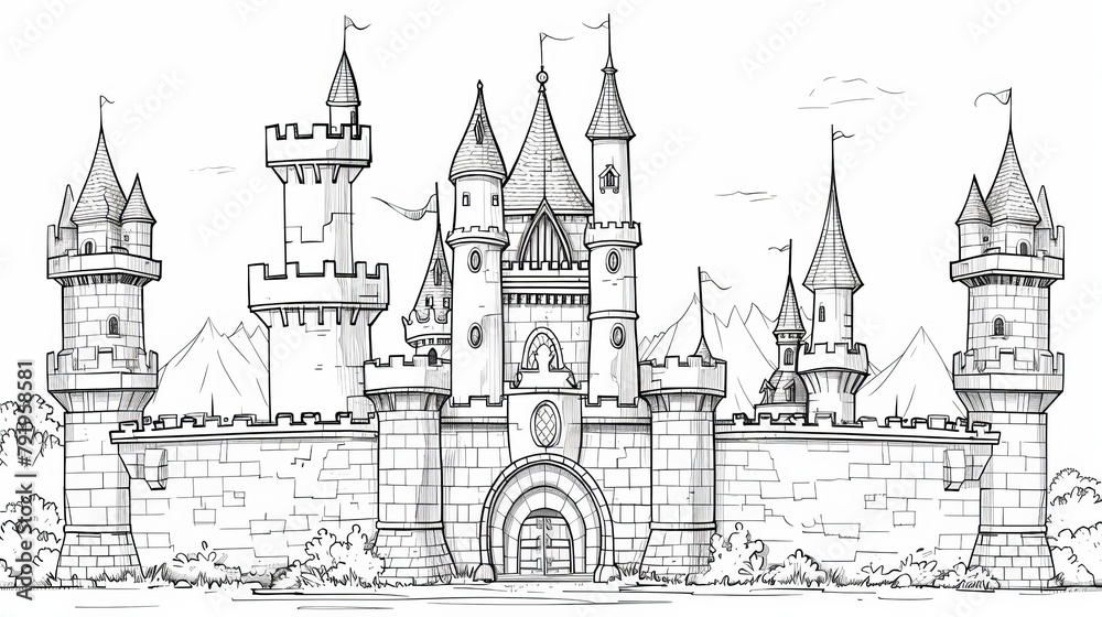 Obraz premium Fantasy elements: A mystical fairy tale castle, with turrets and towers