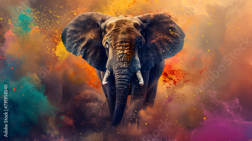 African elephant on vibrant colorful splash background, wildlife animal safari wallpaper