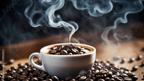 Aromatic Coffee Beans with Wisps of Smoke