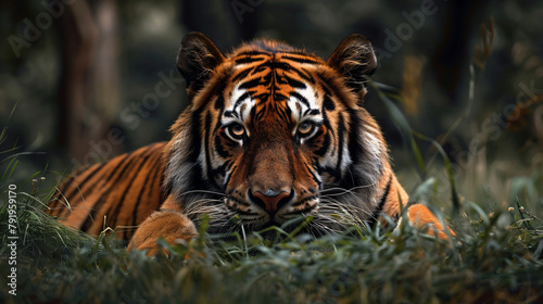 Tiger lying down in field