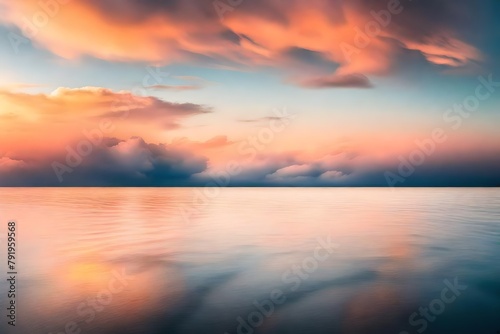 Abstract Minimal sunset seascape with cloud above the water.