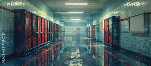 A row of metal lockers in a high school hallway.