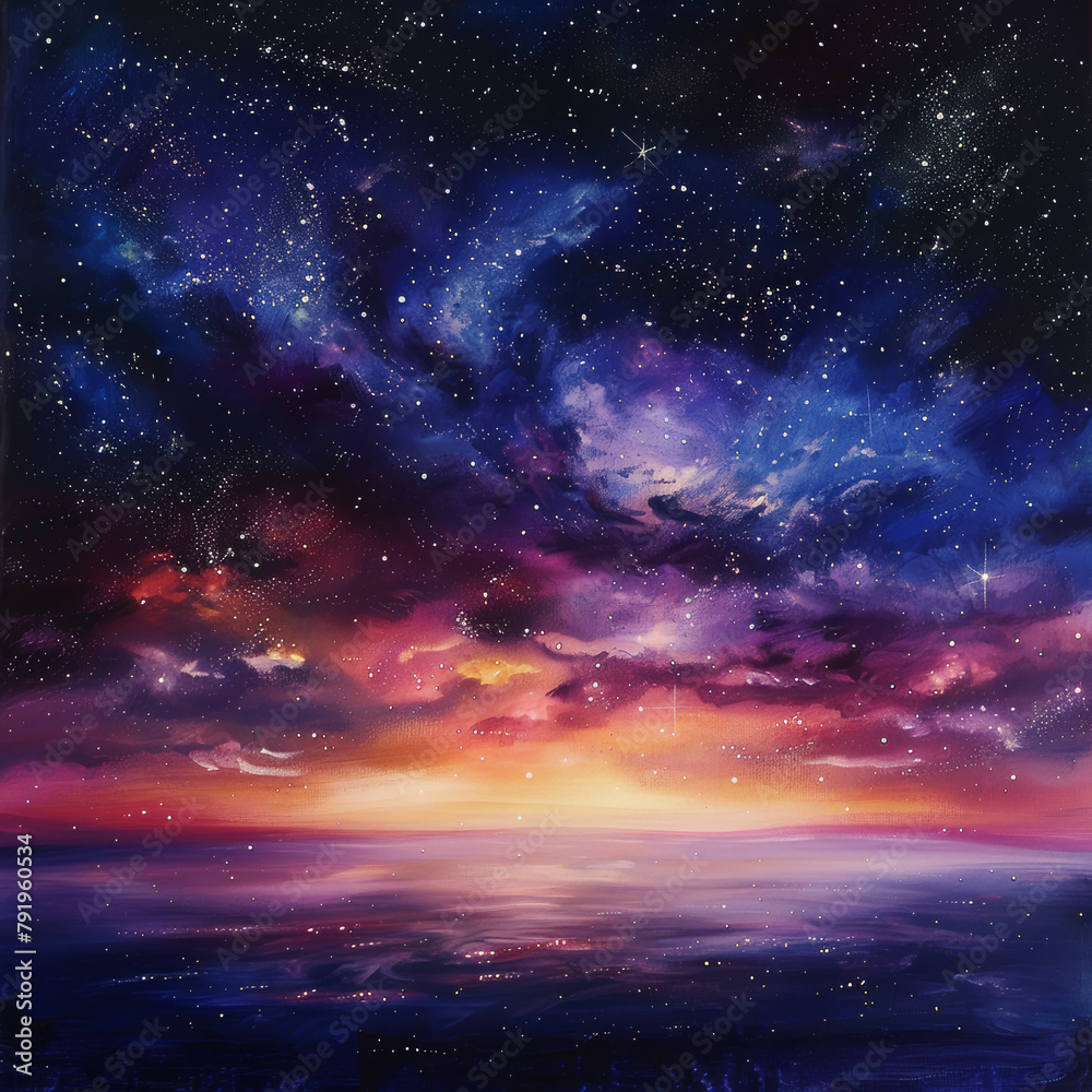 Naklejka premium Galactic Reverie Vibrant Nights in the Celestial Symphony