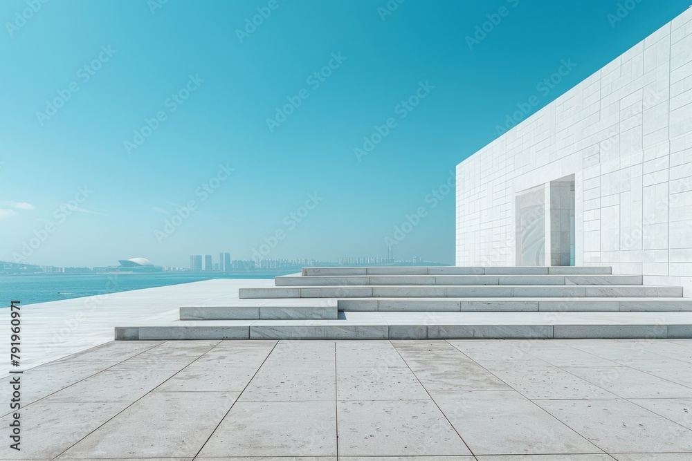 Concrete steps and buildings on the square,The modern urban skyline is in the background. Concrete steps and buildings on the square,The modern urban skyline is in the background.