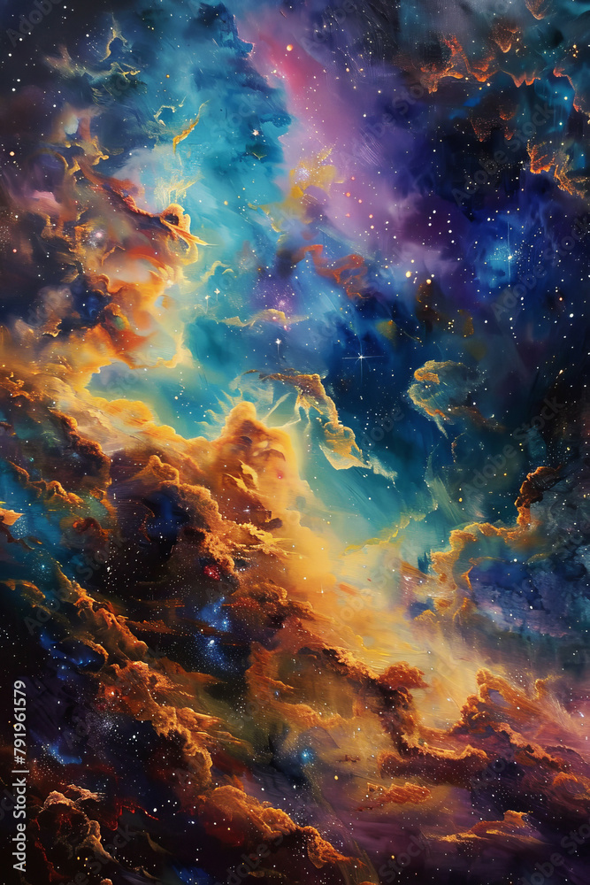 Celestial Harmony Oil Painting Capturing the Majesty of Cosmic Stars