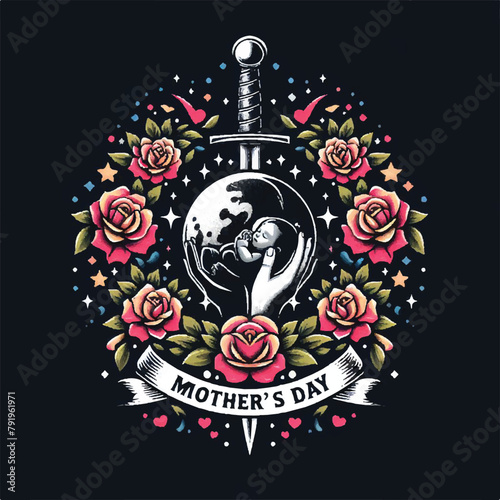 Mother's Day Vector, Love Blossoms in Mom's Garden