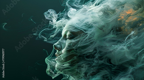 woman face, smoke on black background © AlazySM