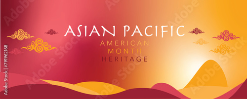 Asian American and Pacific Islander Heritage Month. Vector banner for social media, card, poster. Illustration with text and lotus, tropical leaf. Asian Pacific American Heritage Month flyer.