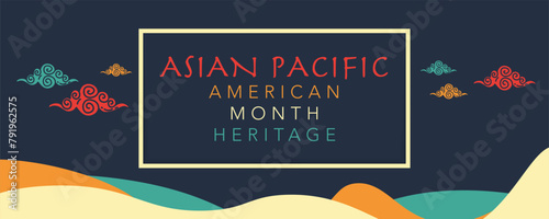 Asian American and Pacific Islander Heritage Month. Vector banner for social media, card, poster. Illustration with text and lotus, tropical leaf. Asian Pacific American Heritage Month flyer.