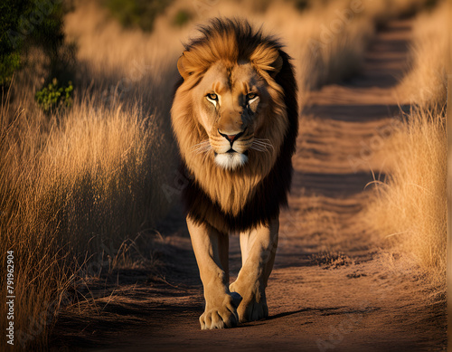 African Majesty  Male Lion in the Savannah