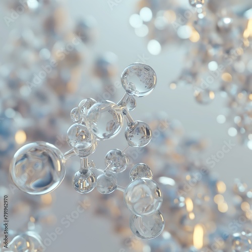glass molecules of organic glass molecules on a 3D background of biological glass molecules in a white style.