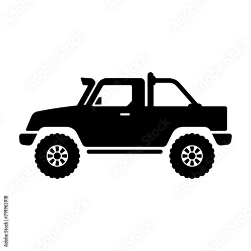 SUV icon. Off-road pickup truck. Black silhouette. Side view. Vector simple flat graphic illustration. Isolated object on a white background. Isolate.