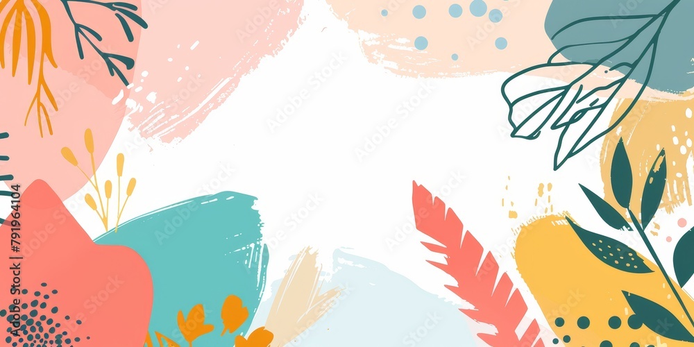 A colorful background with a lot of brush strokes and leaves. The background is a mix of pink, green, and blue A colorful background with a lot of brush strokes and leaves. The background is a mix of pink, green, and blue