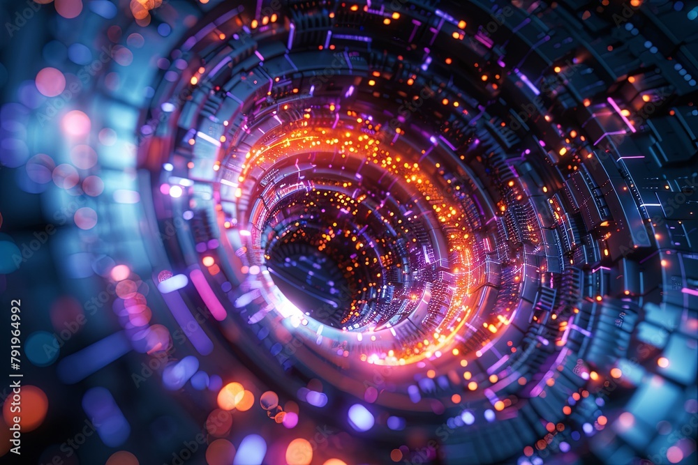 Fototapeta premium A spiral of lights and colors that looks like a tunnel