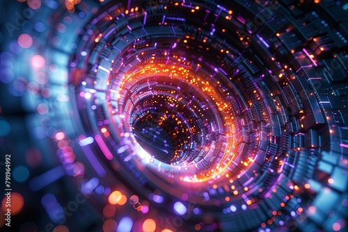 A spiral of lights and colors that looks like a tunnel
