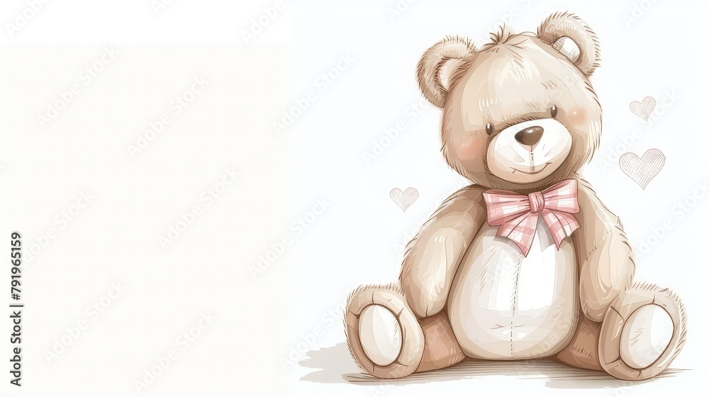 Cute Cartoon Teddy Bear Girl with a Bow on a White Background Cute Cartoon Teddy Bear Girl with a Bow on a White Background