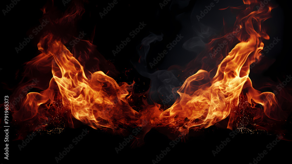 Fire on black background, flame burning Fire on black background, flame burning