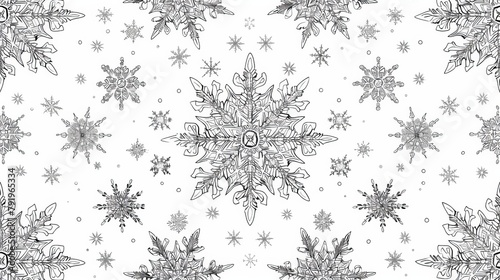 Patterns  seamless   A coloring book page featuring a seamless pattern of snowflakes