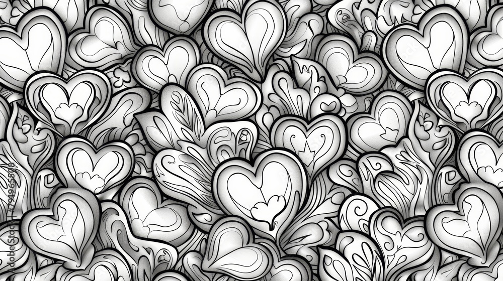 Patterns (seamless): A coloring book page with a seamless pattern of hearts Patterns (seamless): A coloring book page with a seamless pattern of hearts