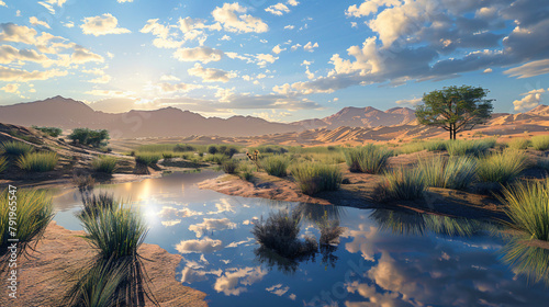 Tranquil desert oasis during twilight © Asad