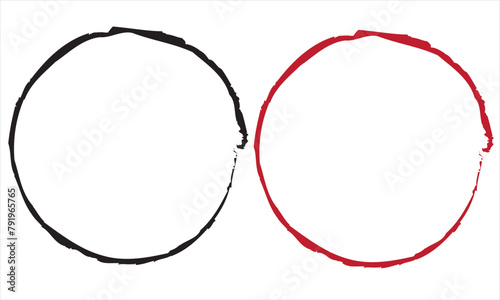 Two colour circle brush strokes isolated, hand drawn paint brush circle logo frame .Vector illustration