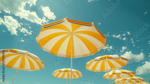 Yellow beach umbrellas on a sunny day.
