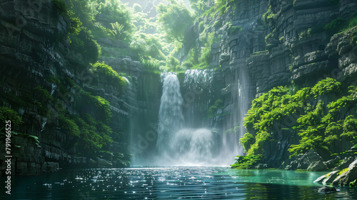 Tranquil waterfall scene in a hidden canny