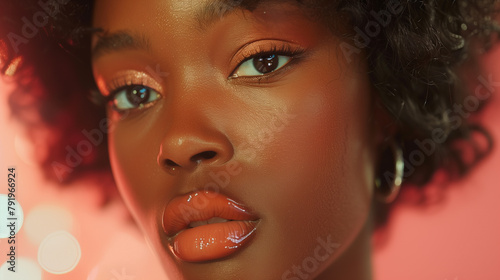  Black woman posing in studio, makeup photo